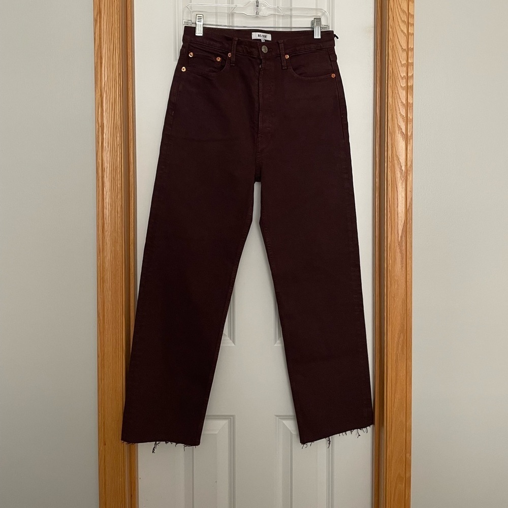 Re/Done 70s Ultra High Rise Stove Pipe Jeans Size 28 Washed Plum - Picture 2 of 13